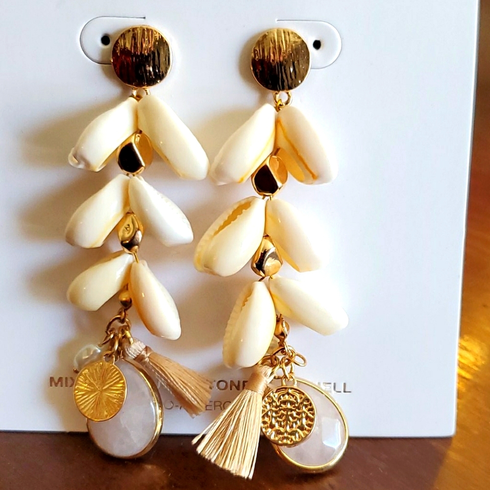 Time and Tru genuine stone and shell earrings